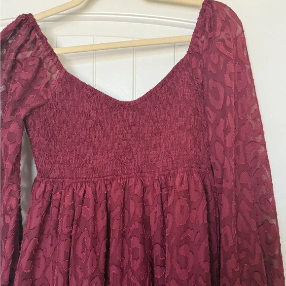 Vici leopard appliqué wine colored flounce smocked & tiered dress. So pretty! - Picture 4 of 9